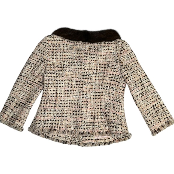 A370 Dana Buchman Mink Fur Trim Tweed Jacket Sz 4P Brown Pink Cream Luxury - Picture 3 of 10